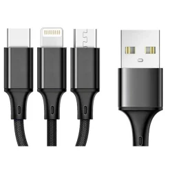CODi Multi-Charging Braided USB-A Cable with USB-C/Micro USB/Lightning Connectors, Black (A10168)