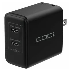 CODi PowerLine+ 45W Dual USB-C Universal Wall Charger, Black (WC045-2C)