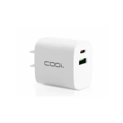 CODi 20W Dual Port Wall Charger, USB-C & USB-A Outputs, White (A01102)