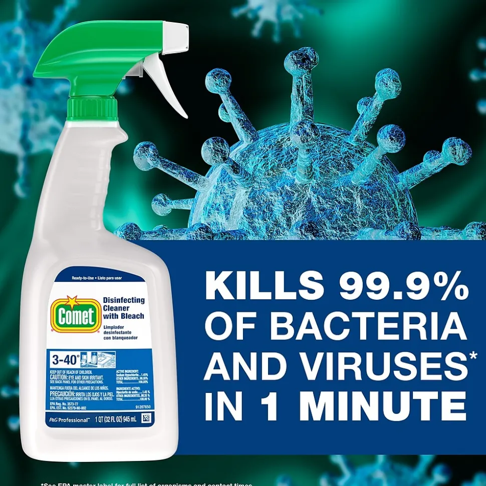 Comet Professional Multi Purpose Disinfecting Liquid Cleaner with Bleach Spray for Commercial Use, 32 fl. oz., 8/Carton (30314)