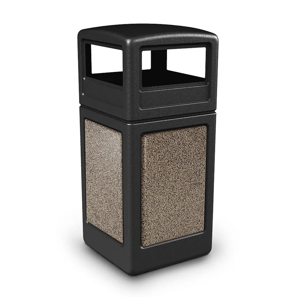 Commercial Zone Products® 42gal Square StoneTec® Trash Can with Dome Lid, Black with Riverstone Panels (72045299)