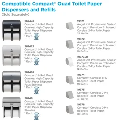 Compact 4-Roll Quad Coreless Toilet Paper Dispenser by GP PRO, White (56747A)