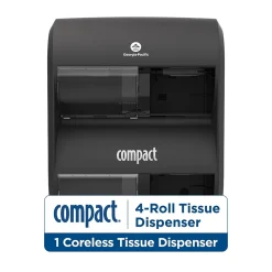 Compact® 4-Roll Quad Coreless Toilet Paper Dispenser by GP PRO, Black, 11.750” W x 6.900” D x 13.250” H (56744B)