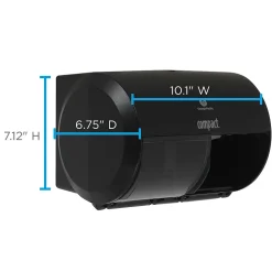 Compact 2-Roll Side-by-Side Coreless Toilet Paper Dispenser by GP PRO, Black (56784A)
