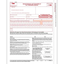 ComplyRight 2024 1096 Tax Form, 1-Part, Transmittal, 25/Pack (510025)