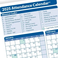ComplyRight 2025 Attendance Calendar Card, 50 Forms/Pack (A4000W50)