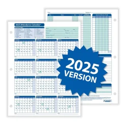 ComplyRight 2025 Attendance Calendar Card, 50 Forms/Pack (A4000W50)