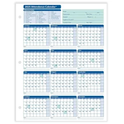 ComplyRight 2025 Attendance Calendar Card, 25 Forms/Pack (A4000W25)