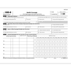 ComplyRight 2024 1095-B Tax Form, 1-Part, White/Black, 50/Pack (1095BIRS50)