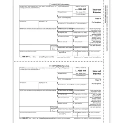ComplyRight 2024 1099-INT Tax Form, 1-Part, 2-Up, Copy B, 50/Pack (512150)