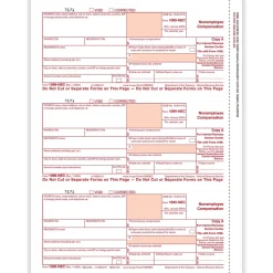 ComplyRight 2024 1099-NEC Tax Form, 1-Part, 3-Up, Federal Copy A, 50/Pack (NEC511050)