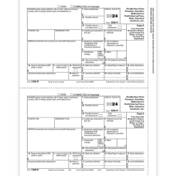 ComplyRight 2024 1099-R Tax Form, 1-Part, 2-Up, Payer Copy D, 50/Pack (514350)