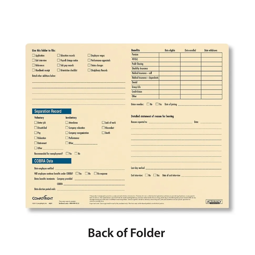 ComplyRight™ Confidential Personnel File Folder, Pack of 25 (A221)