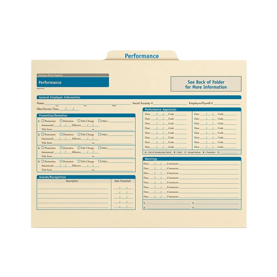 ComplyRight Employee Performance Records Organizer, Pack of 25 (A0312)