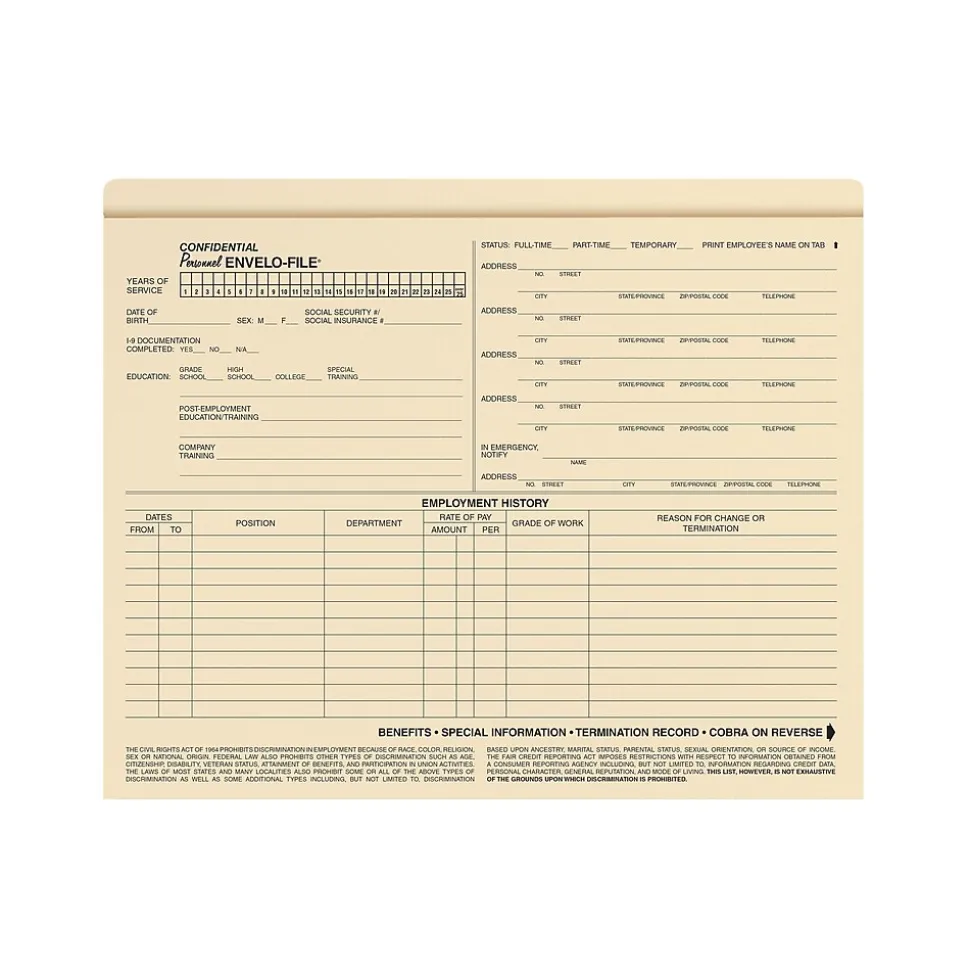ComplyRight Employee Personnel Envelo - File (A0717)