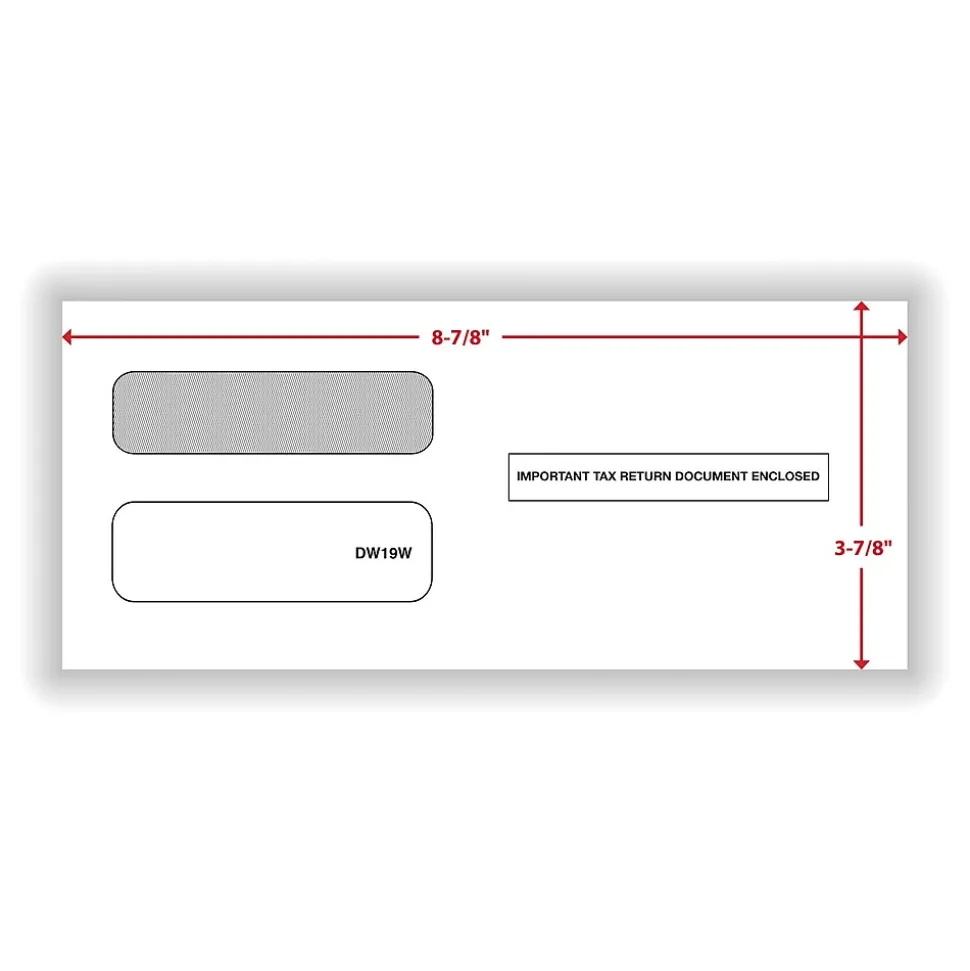 ComplyRight Moistenable Glue Security Tinted Double-Window Tax Envelopes, 3 7/8" x 8 3/8", 50/Pack (DW19W)
