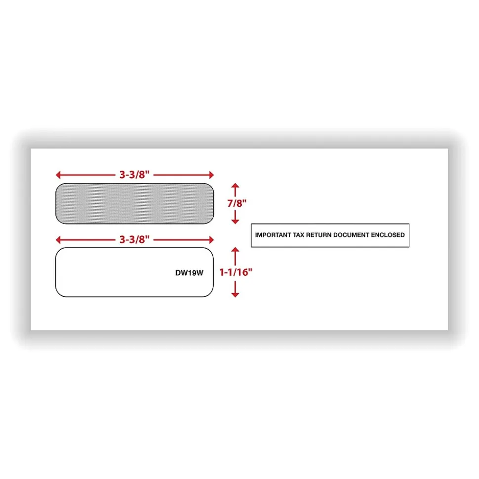 ComplyRight Moistenable Glue Security Tinted Double-Window Tax Envelopes, 3 7/8" x 8 3/8", 50/Pack (DW19W)