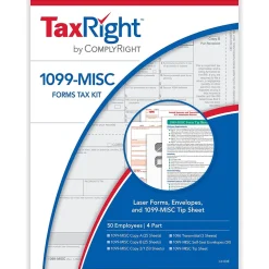 ComplyRight TaxRight 2024 1099-MISC Tax Form Tax Form Set with Envelopes, 4-Part, 50/Pack (SC6103E)