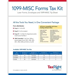 ComplyRight TaxRight 2024 1099-MISC Tax Form Tax Form Set with Envelopes, 4-Part, 50/Pack (SC6103E)
