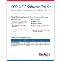 ComplyRight TaxRight 2024 1099-NEC Tax Form Tax Forms, Envelopes, TipSheet & Software, 4-Part, 25/Pack (NECSC6103ES25)