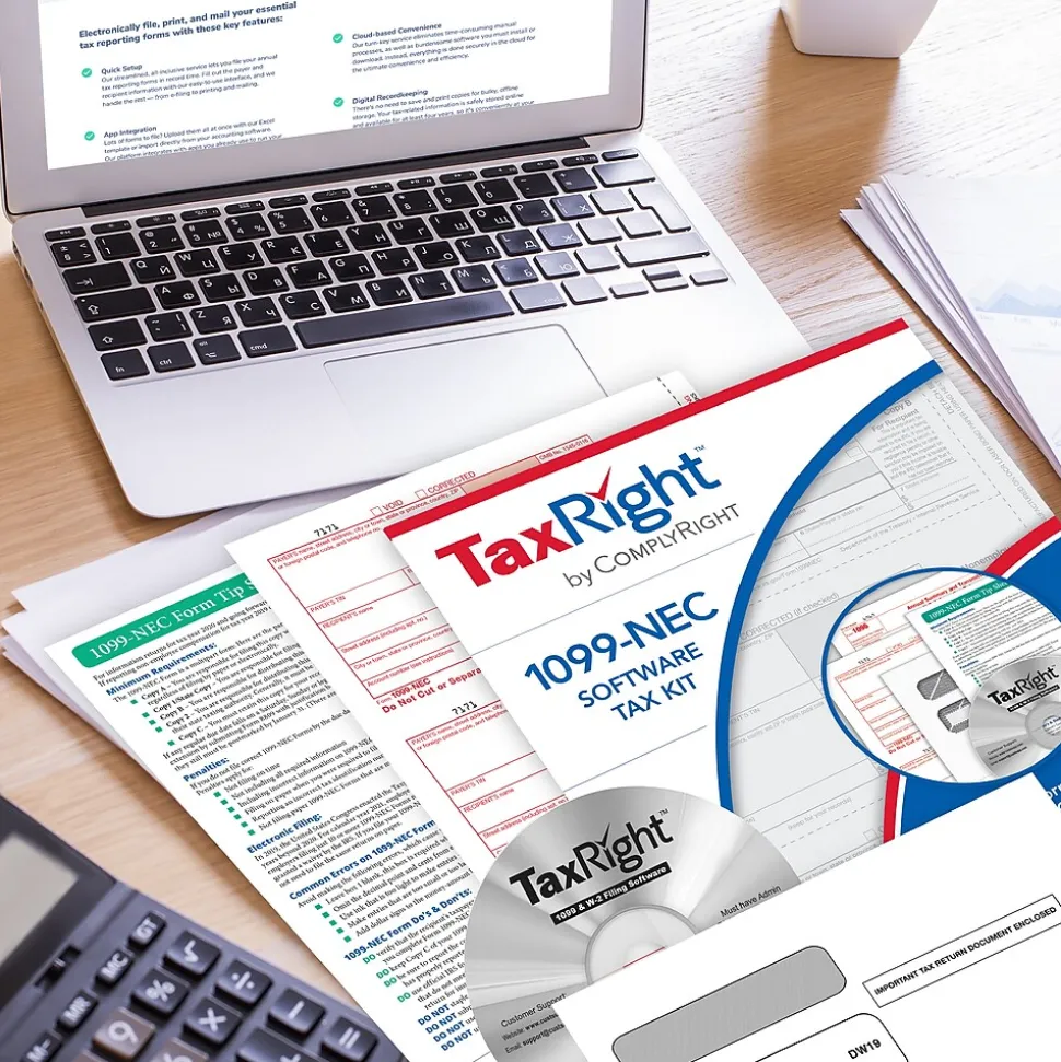 ComplyRight TaxRight 2024 1099-NEC Tax Form Tax Forms, Envelopes, TipSheet & Software, 4-Part, 25/Pack (NECSC6103ES25)