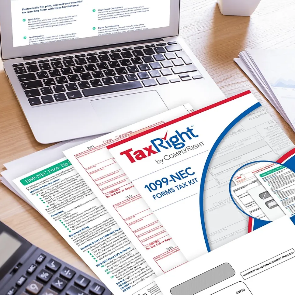 ComplyRight TaxRight 2024 1099-NEC Tax Form Tax Forms, Envelopes & TipSheet, 4-Part, 50/Pack (NECSC6103E)