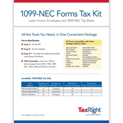 ComplyRight TaxRight 2024 1099-NEC Tax Form Tax Forms, Envelopes & TipSheet, 4-Part, 15/Pack (NECSC6103E15)