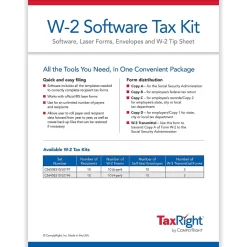 ComplyRight TaxRight 2024 W-2 Tax Form Tax Forms, Envelopes, TipSheet & Software, 4-Part, 10/Pack (SC5645ES10)