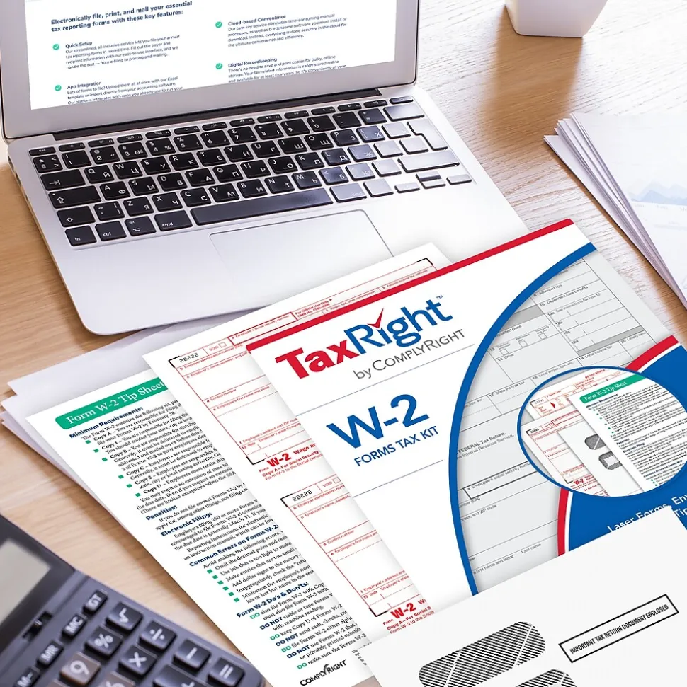 ComplyRight TaxRight 2024 W-2 Tax Form Tax Form Set with Envelopes, 4-Part, 50/Pack (SC5645E)