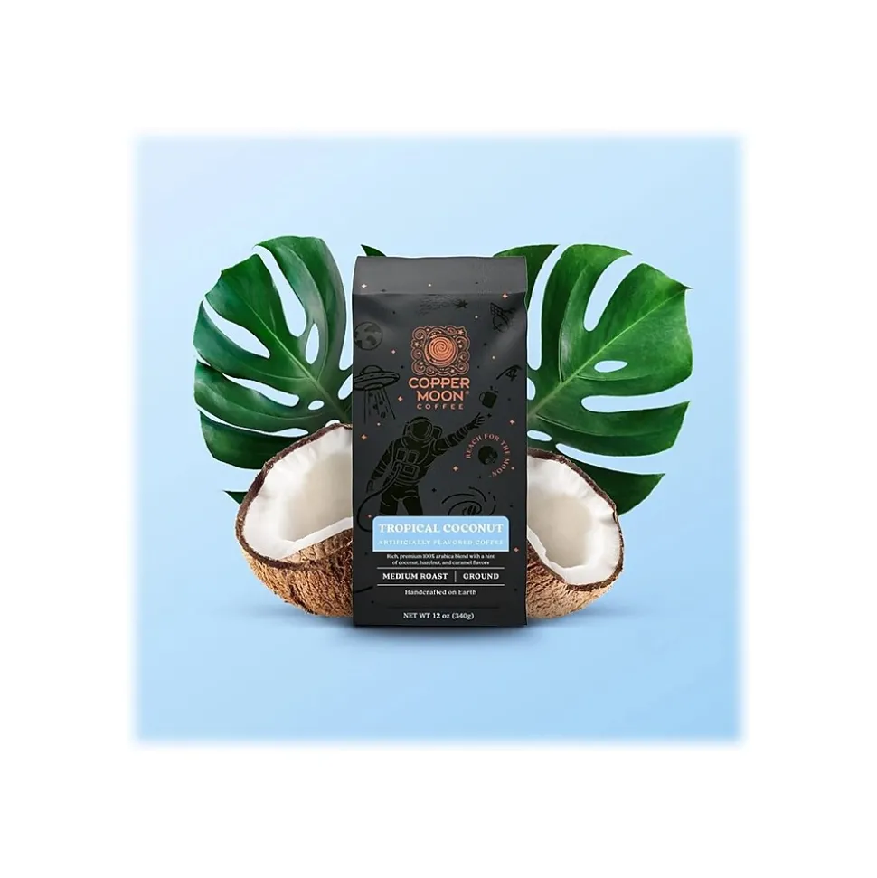 Copper Moon Tropical Coconut Hazelnut Ground Coffee, Medium Roast, 12 oz. (210145)