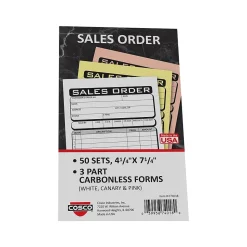 Cosco Business 3-Part Carbonless Sales Orders, 4.25" x 7.25", 50 Sets/Book (074018)