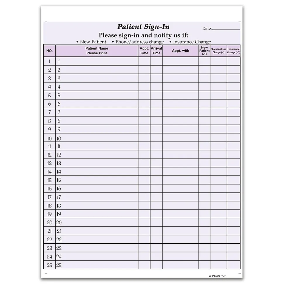Cosco Patient Confidential Sign-In Forms, 3-Part, 125 Forms/Pack (074043)