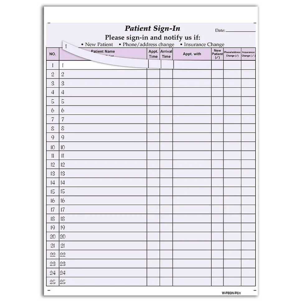 Cosco Patient Confidential Sign-In Forms, 3-Part, 125 Forms/Pack (074043)