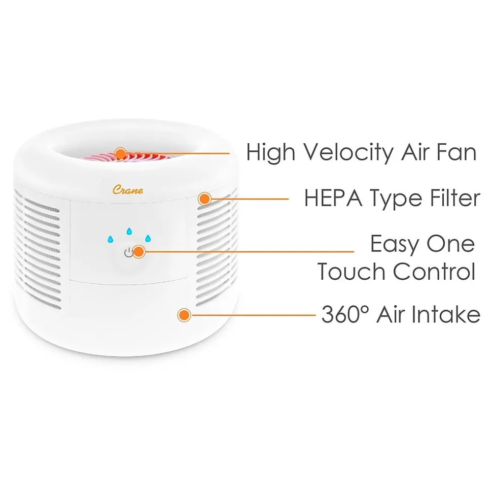 Crane HEPA Tabletop Air Purifier, 3-Speed, White (EE-7002AIR)