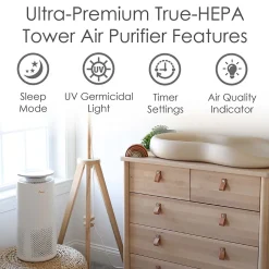 Crane True HEPA Tower Air Purifier, White (EE-5069)