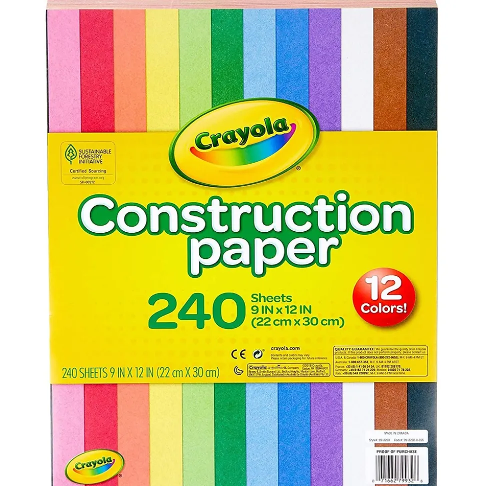 Crayola 12 Colors! Construction Paper, 12" x 9", Assorted Colors, 240/Carton (993200)