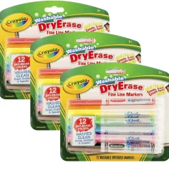Crayola Fine Line Washable Dry Erase Markers, Assorted, 12/Box, 3 Boxes (BIN985912-3)