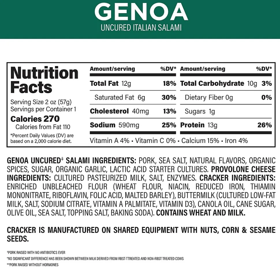 Creminelli Genoa, Provolone Cheese, Crackers, 0.5, 4/Pack (220-02086)