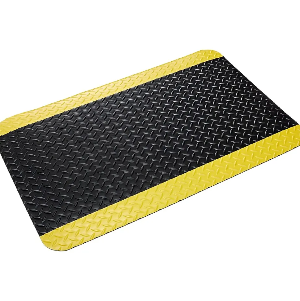 Crown Mats Industrial Deck Plate Anti-Fatigue Mat, 24" x 36", Black/Yellow (CD 0023YB)