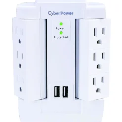 Cyberpower Professional Series 6-Outlet Swivel Surge Protector, 2 USB, 1200 Joules, White (CYBSP600WSURC2)