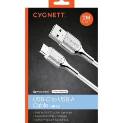 Cygnett Armored 2.0 USB-C to USB-A Charge and Sync Cable, 6', White (CY2698PCUSA)