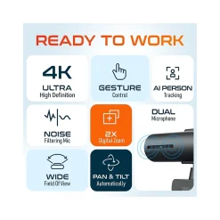 Delton AIC60 UHD 4K Face Tracking and Gesture Controls Webcam, 8.3 Megapixels, Black, (DCAIC60)