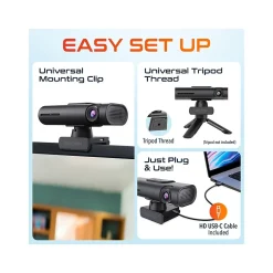 Delton AIC60 UHD 4K Face Tracking and Gesture Controls Webcam, 8.3 Megapixels, Black, (DCAIC60)