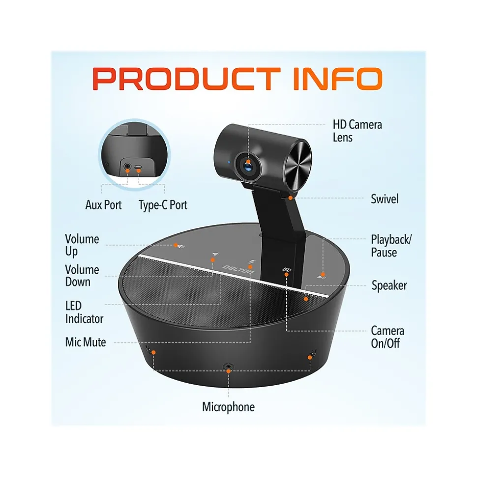 Delton C90 HD 1080p Conference Speakerphone Webcam, 2 Megapixels, Black, (DCSC90)