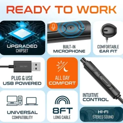 Delton 10E Stereo USB In-Ear Computer Headset with Microphone, Black (DWH10E)