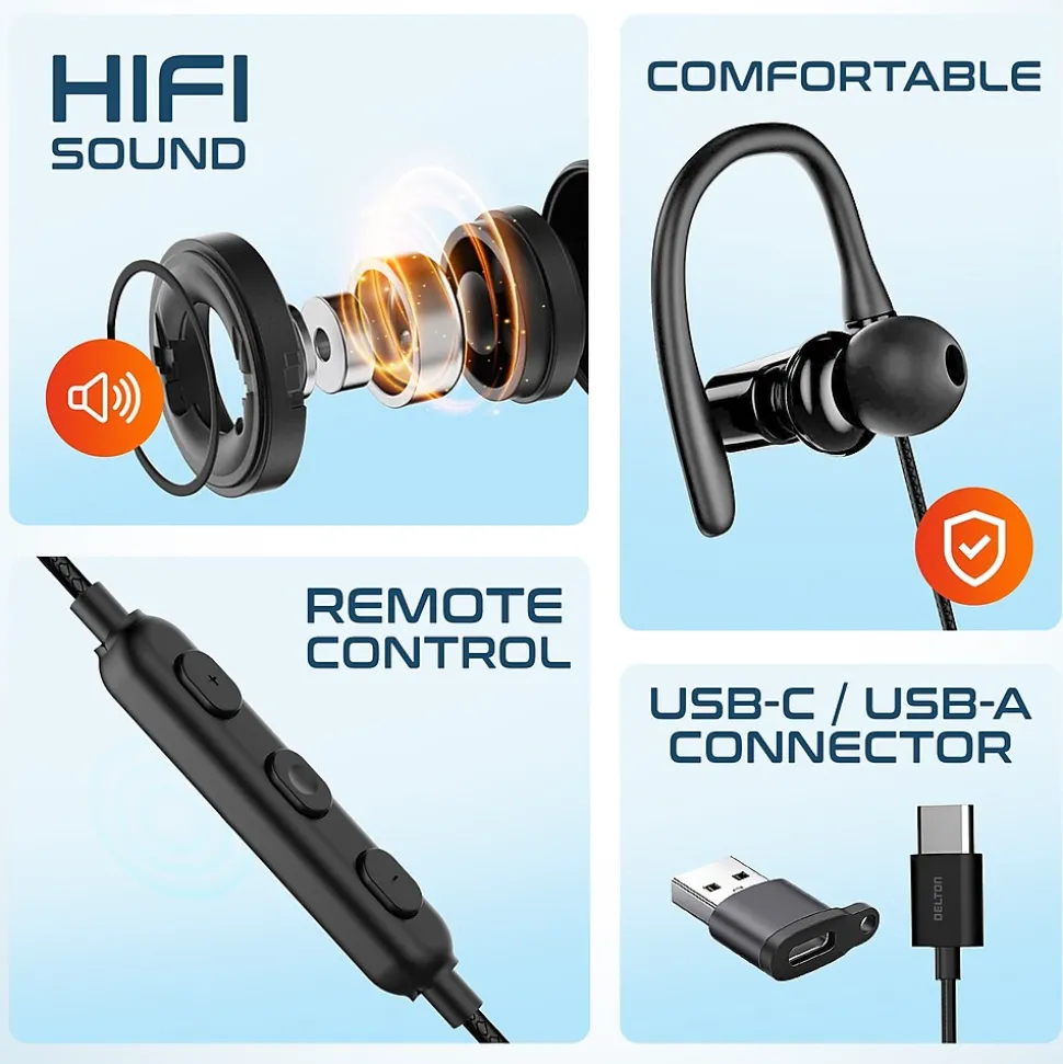 Delton 24ECA Stereo Earbuds, USB Type-C (DWH24ECA)