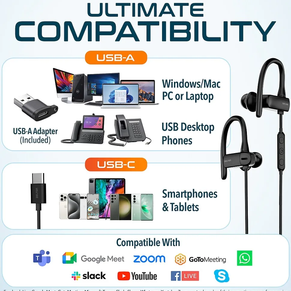 Delton 24ECA Stereo Earbuds, USB Type-C (DWH24ECA)