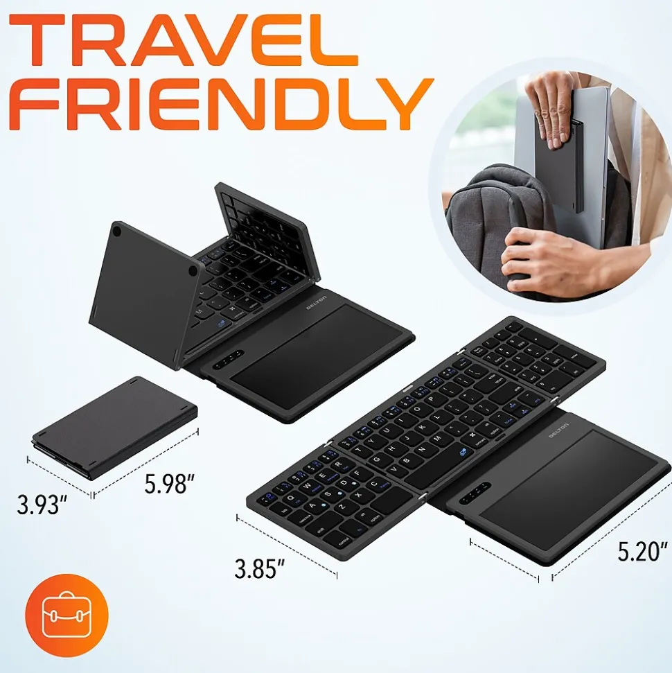 Delton F92 Foldable Portable Wireless Keyboard with Touchpad, Black (DKBF92)