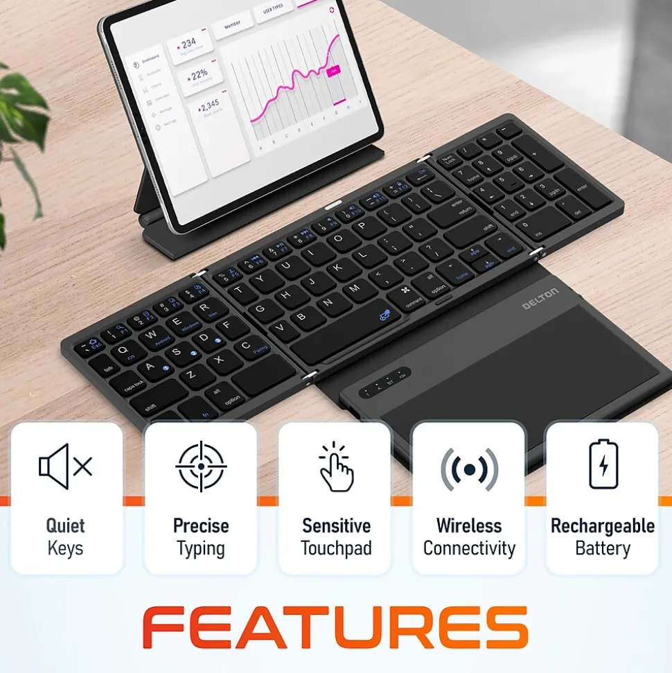 Delton F92 Foldable Portable Wireless Keyboard with Touchpad, Black (DKBF92)