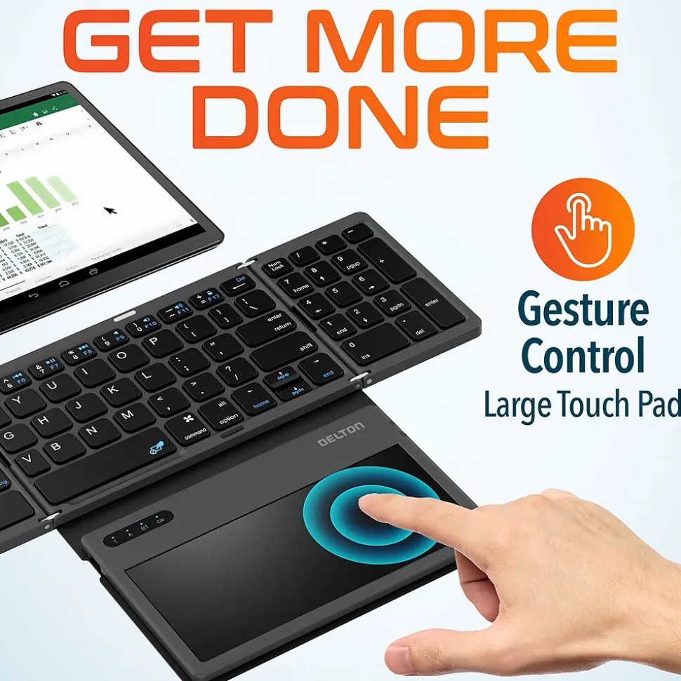 Delton F92 Foldable Portable Wireless Keyboard with Touchpad, Black (DKBF92)